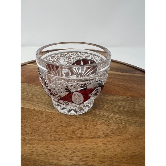 Vintage Crystal Cut Ruby Red Glass Teacups Set of 6 Etched Floral Design - Picture 4 of 12